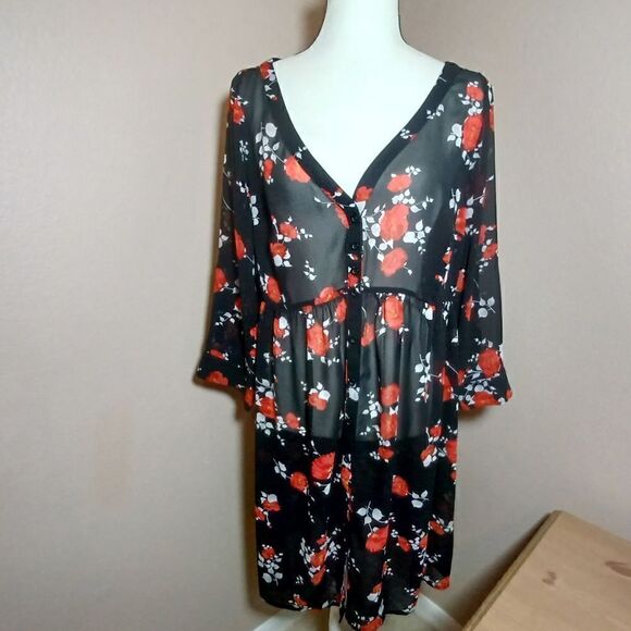 Torrid Floral Print Chiffon Dress Graphic Poppies Size 0 - Picture 2 of 11